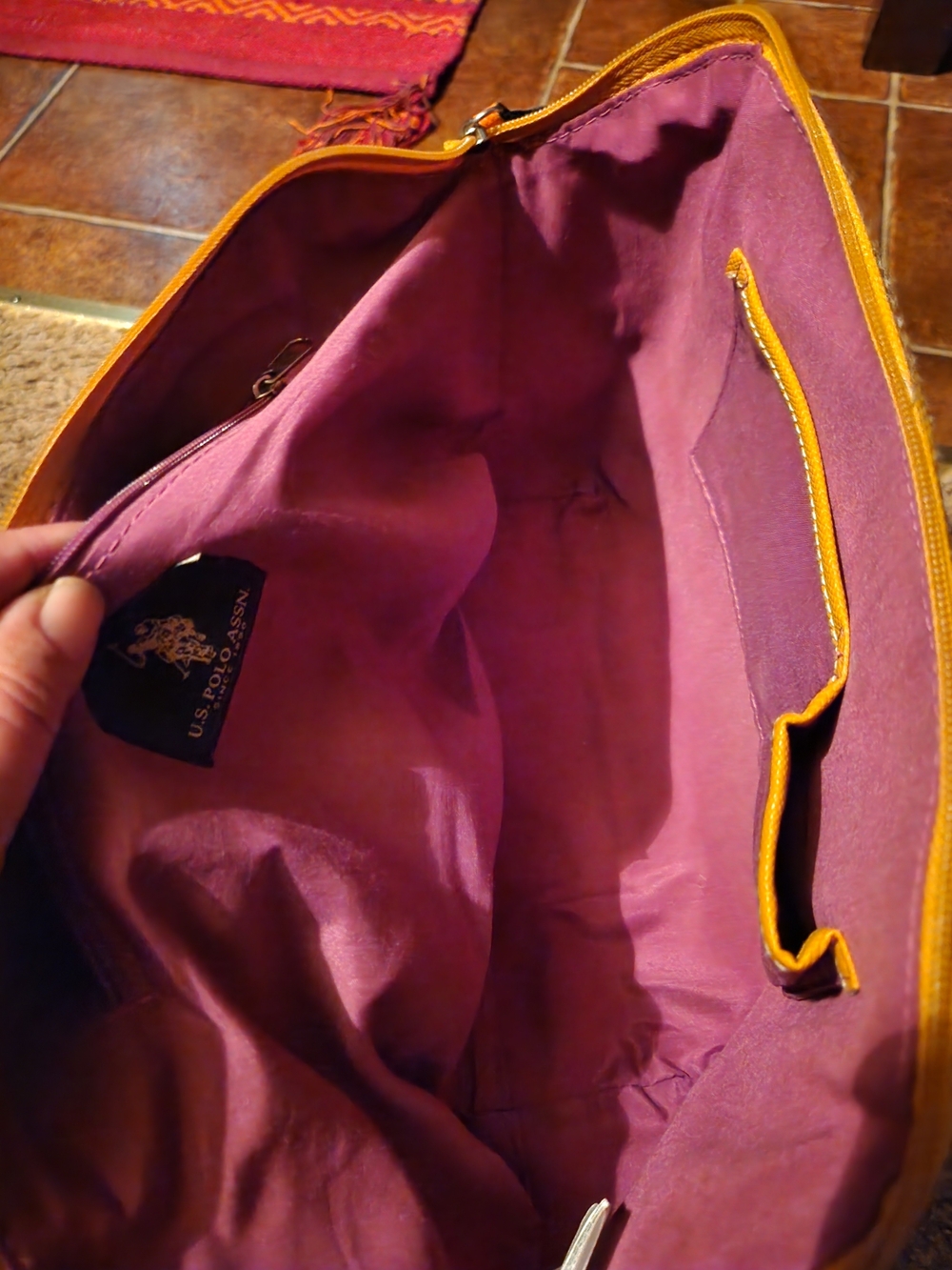 U.S. Polo Assn. Beige Canvas Satchel with Orange and Purple Accents - Picture 5 of 6